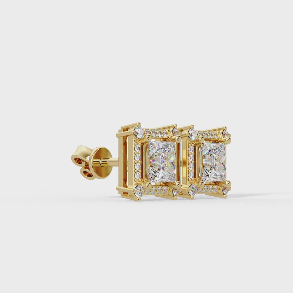 IGI Certified-1.5 Ct. Lab Grown Diamond (VS/E-F) Dazzling Princess-Cut Diamond Cluster Stud Earring