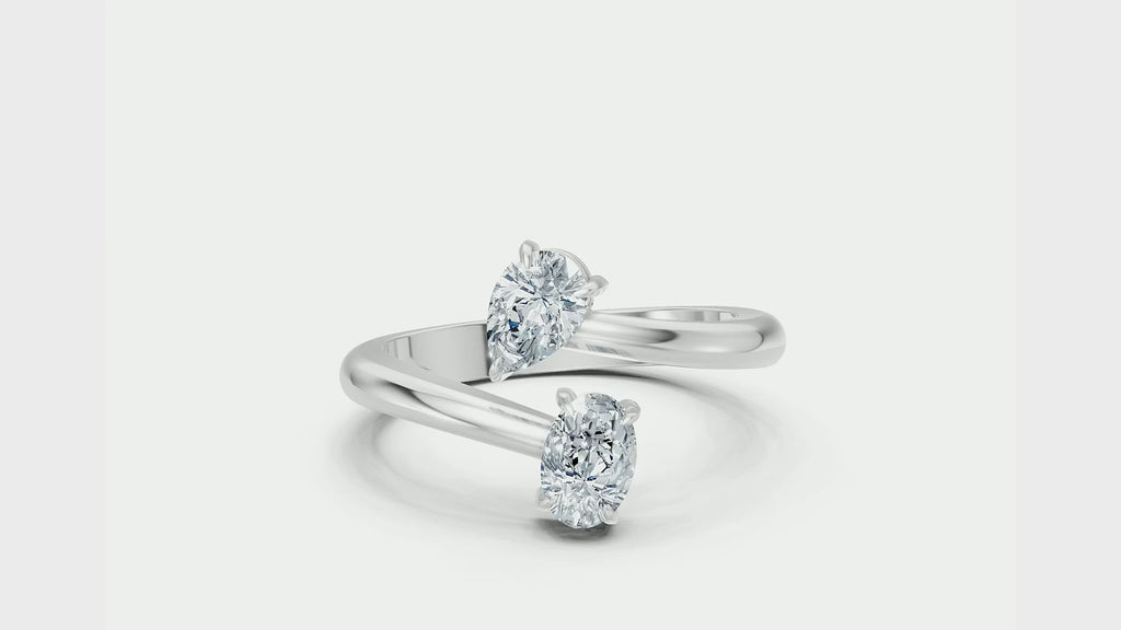 0.75 Carat Lab Grown Diamond Toi et Moi Pear and Oval Ring, IGI Certified