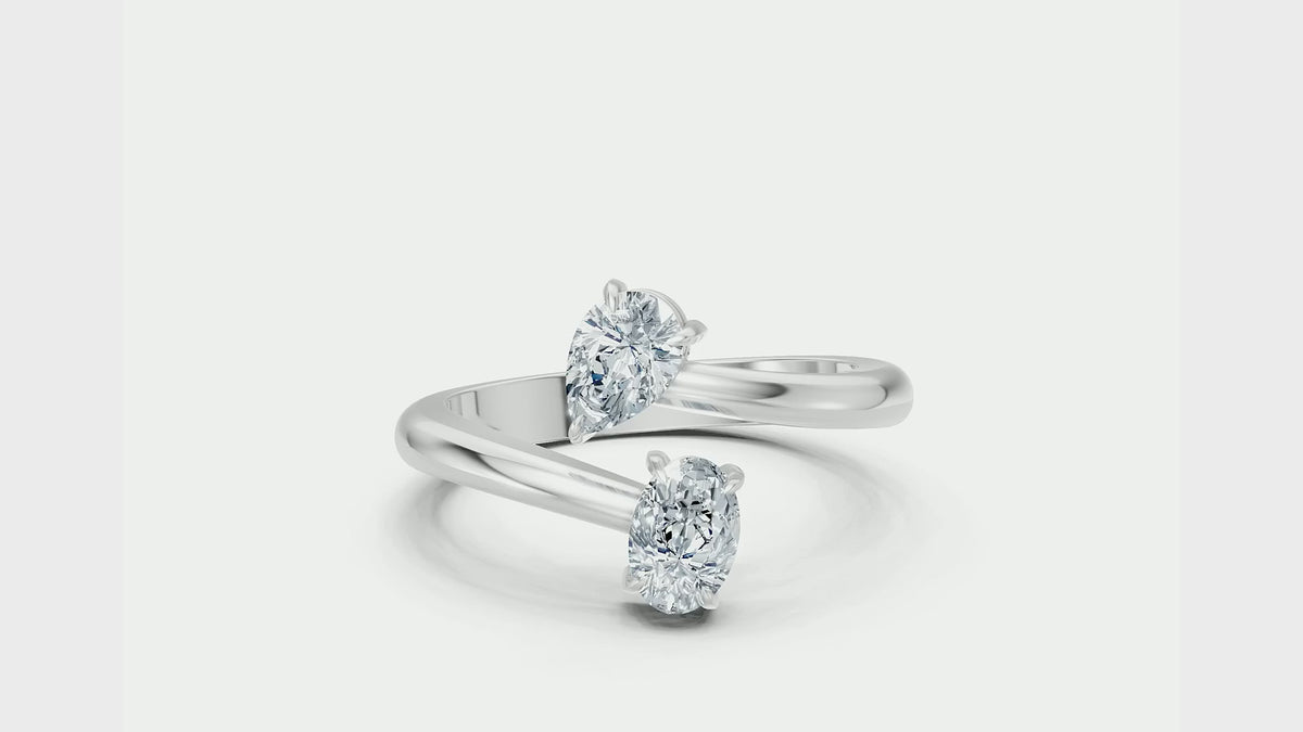 0.75 Carat Lab Grown Diamond Toi et Moi Pear and Oval Ring, IGI Certified