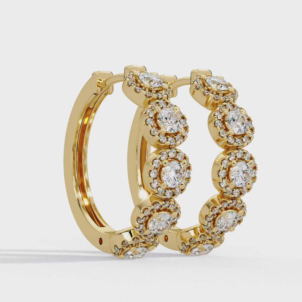 IGI Certified- 1.5 Ct. Lab Grown Diamond (VS/E-F) Multi-Cluster Diamond Halo Hoop Earrings