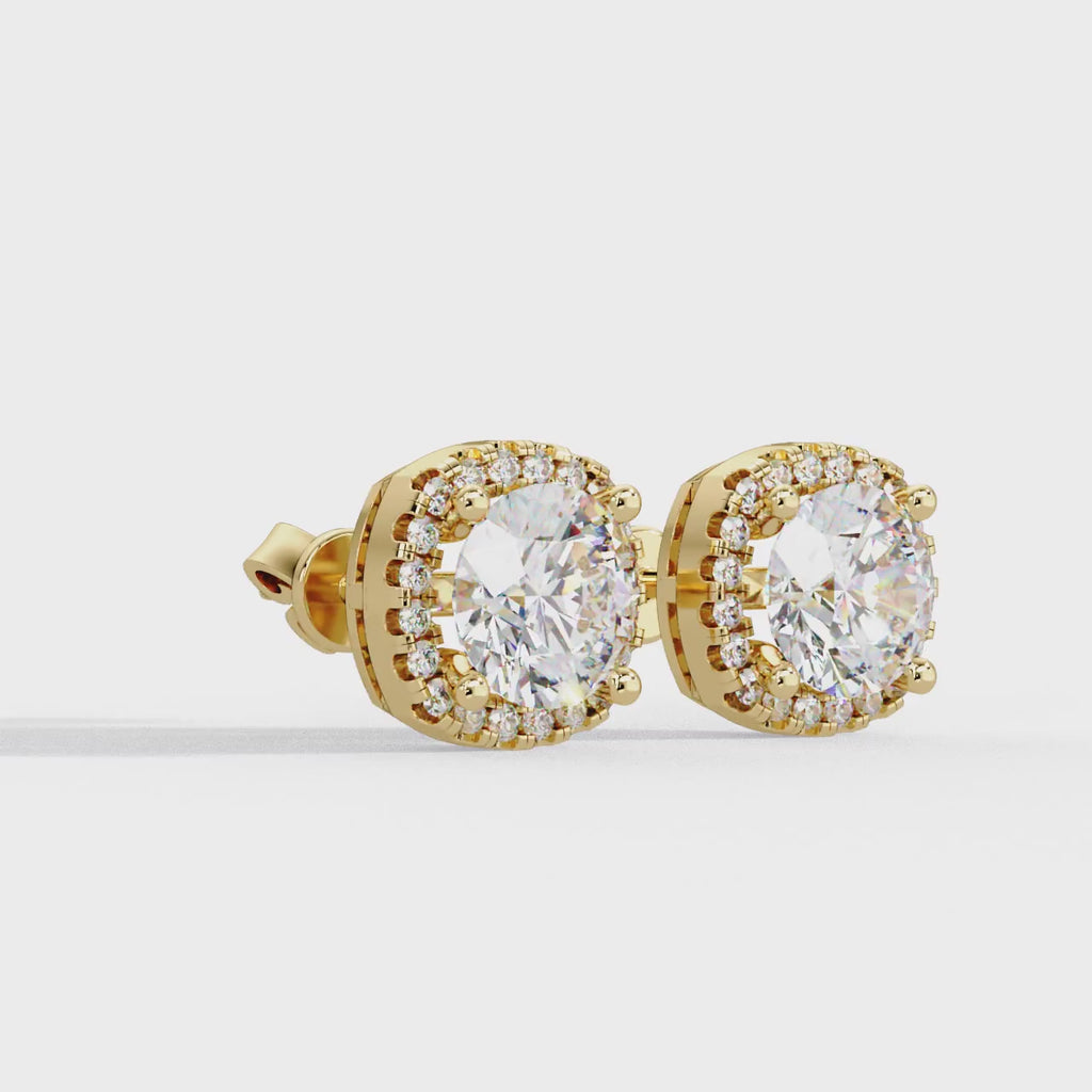 IGI Certified- 3 Ct. Lab Grown Diamond (VS/E-F) Cushion-Shaped Diamond Halo Stud Earrings