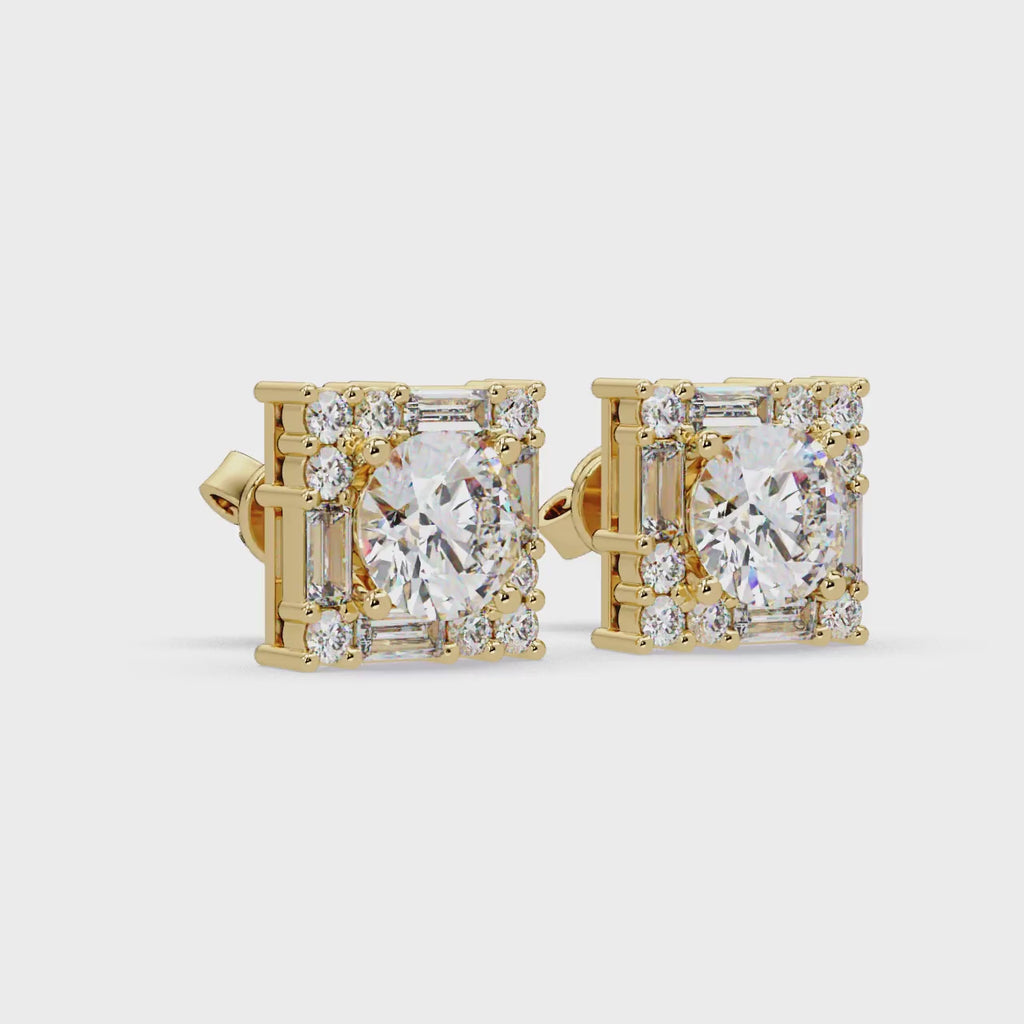 IGI Certified-3 Ct. Lab Grown Diamond (VS/E-F) Square Halo Diamond Stude Earring