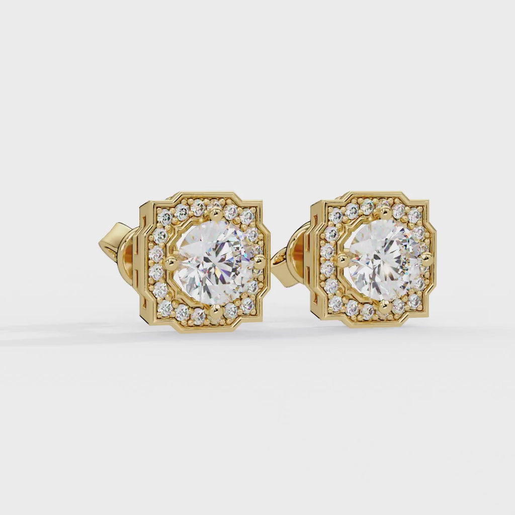 IGI Certified- 1 Ct. Lab Grown Diamond (VS/E-F) Cushion-Shape Diamond Halo Stud Earrings