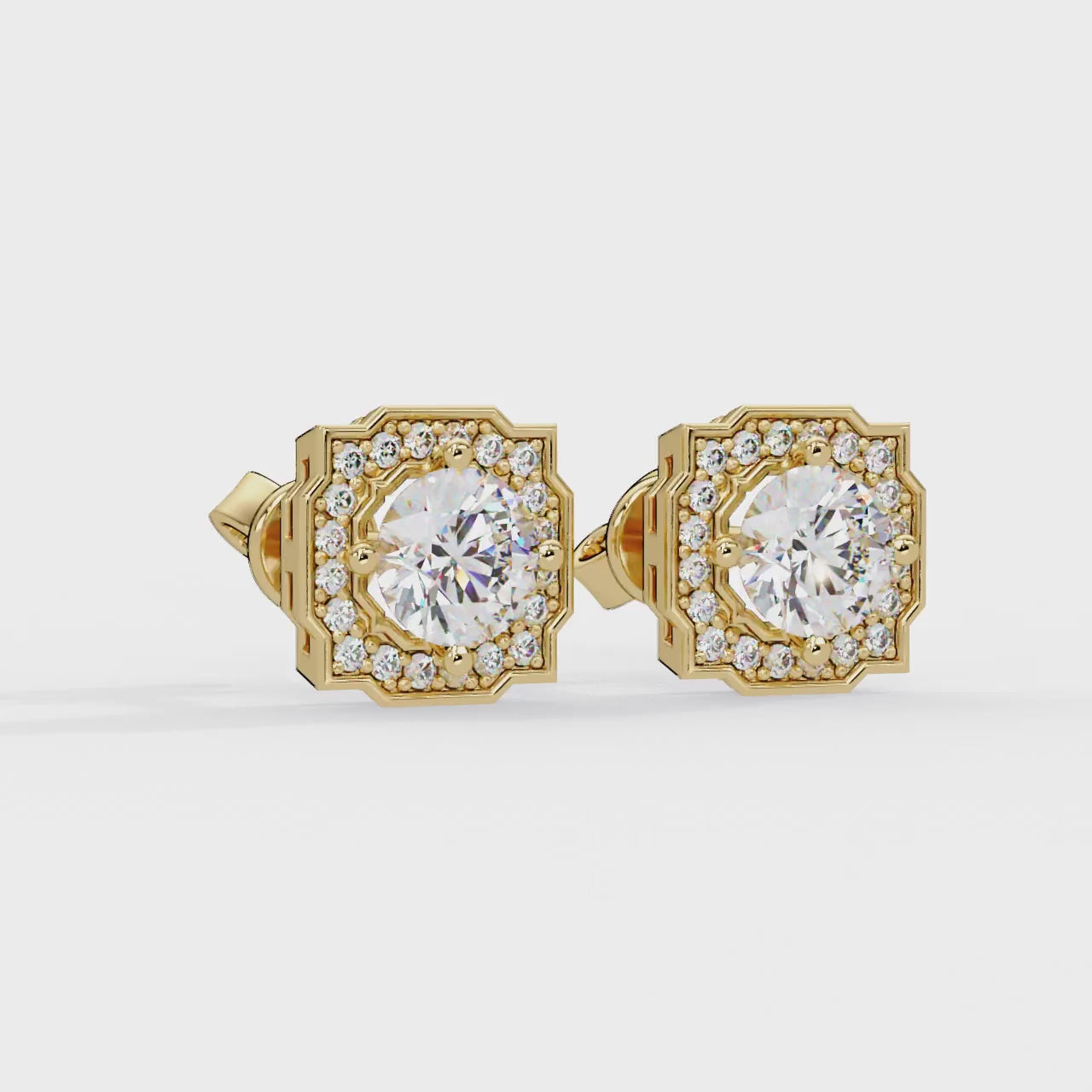 IGI Certified- 1 Ct. Lab Grown Diamond (VS/E-F) Cushion-Shape Diamond Halo Stud Earrings
