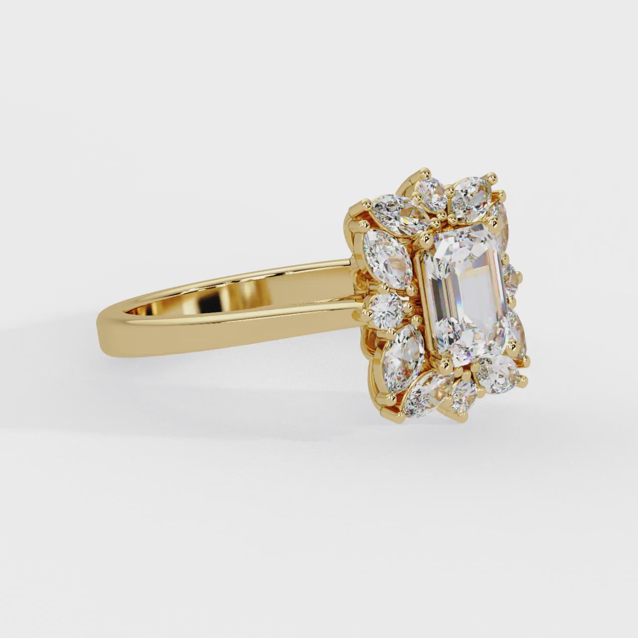 IGI Certified - 2.5 Ct. Lab Grown Diamond (VS/E-F) The "Regal Radiance" Emerald-Cut Cluster Ring